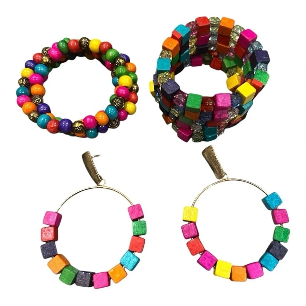 Boho Rainbow 4-Piece Jewelry Set - Bracelets & Earrings